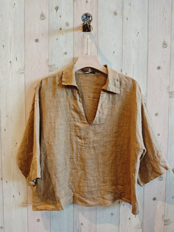 BLOUSE SHIRT V - COLLAR 100% LINEN