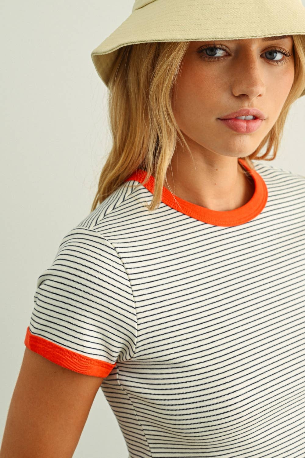 STRIPED SSLV RINGER TOP