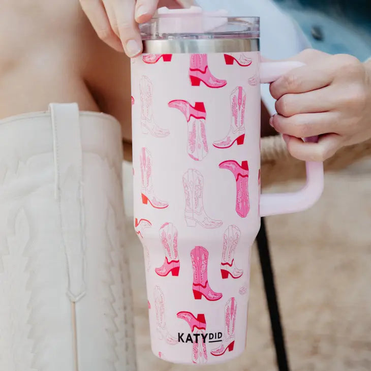 Pink Boots Tumbler With Handle