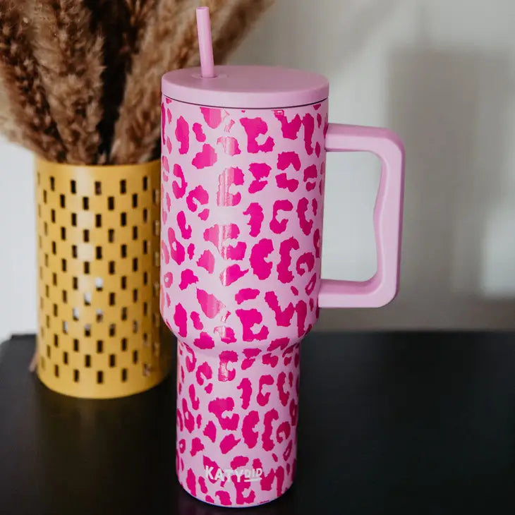 Pink Leopard Tumbler With Handle