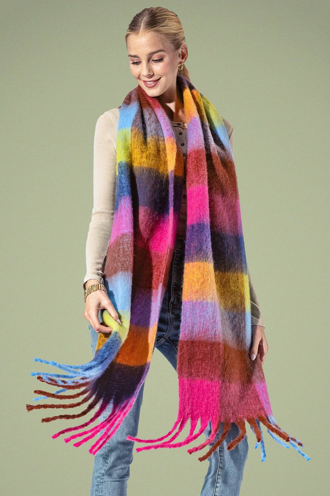 Checkered Fringe Scarf