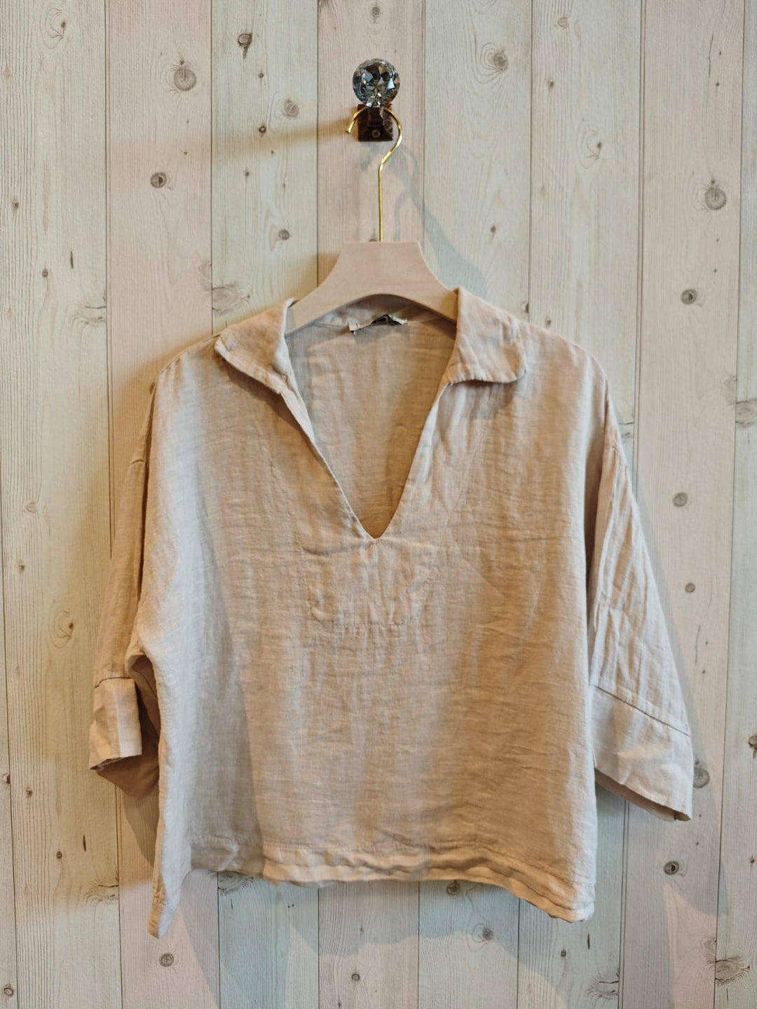 BLOUSE SHIRT V - COLLAR 100% LINEN