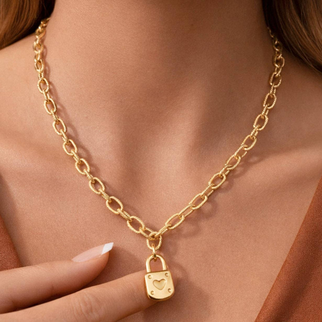 Key Lock 18K Plated Necklace 18"