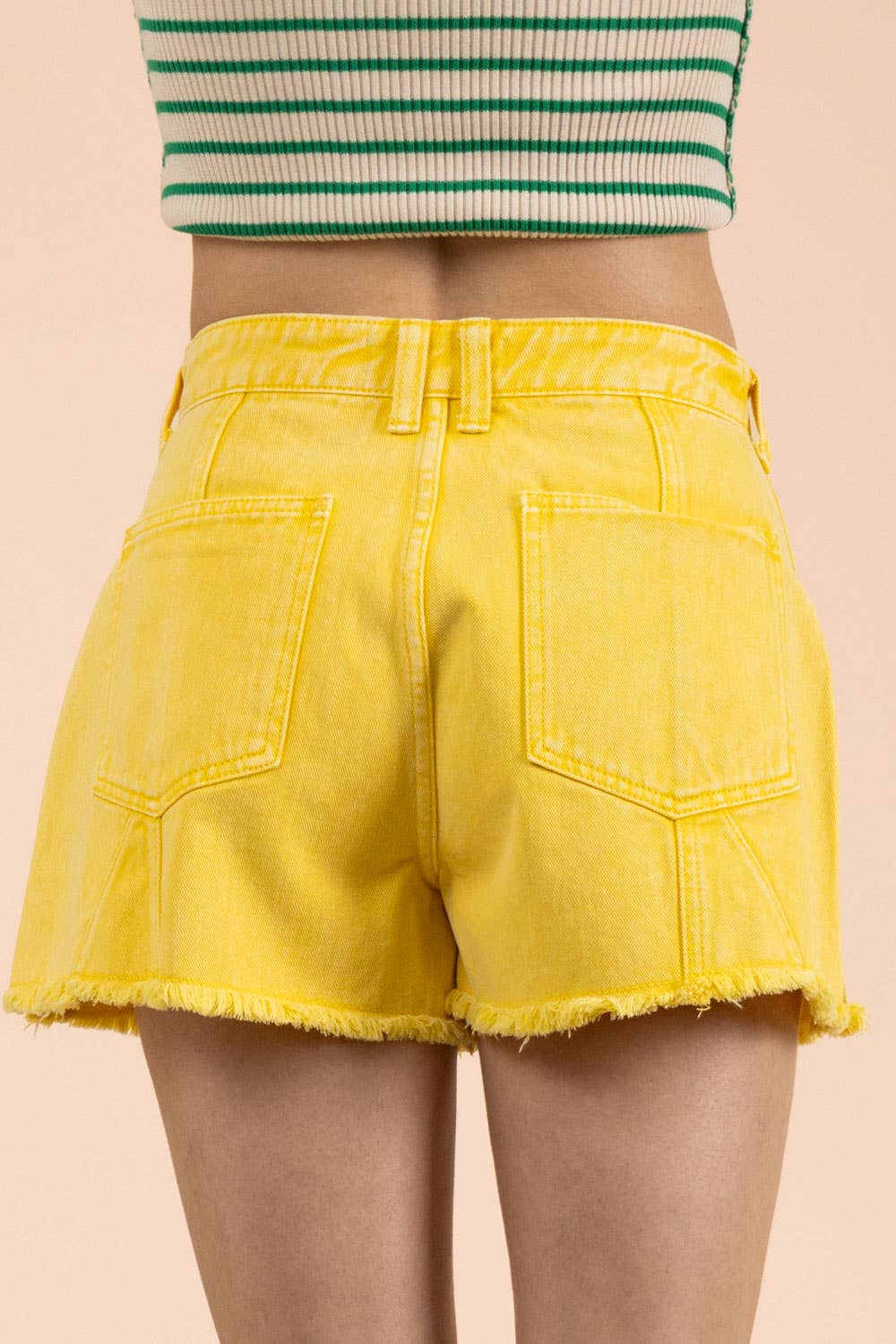 Lemon Mineral Washed Denim Frayed Hem Shorts
