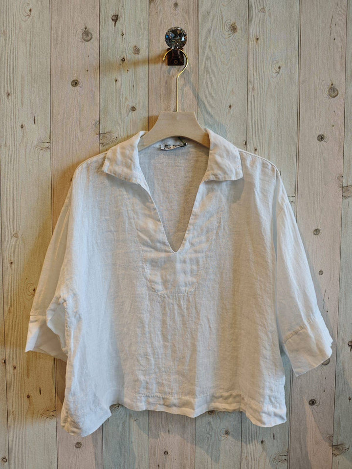 BLOUSE SHIRT V - COLLAR 100% LINEN