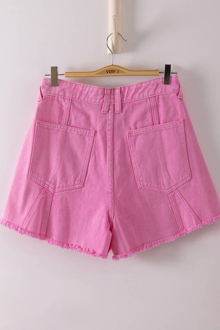 Lemon Mineral Washed Denim Frayed Hem Shorts