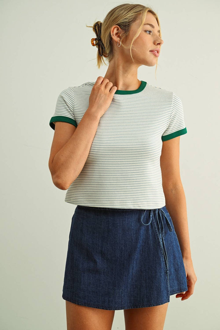 STRIPED SSLV RINGER TOP