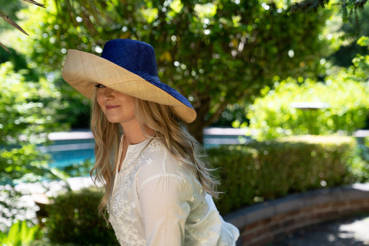 Monica 5" & 7" Wide Brim Two Tone Packable Straw Sun Hats
