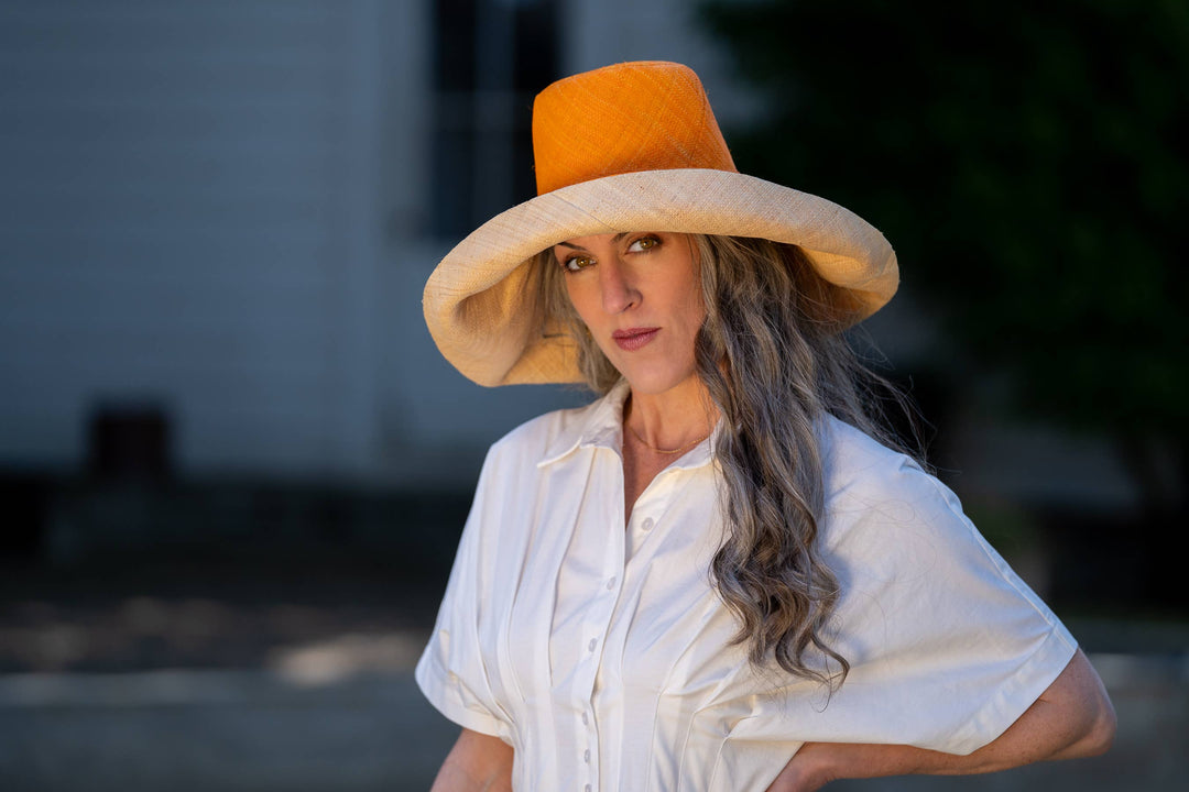 Monica 5" & 7" Wide Brim Two Tone Packable Straw Sun Hats