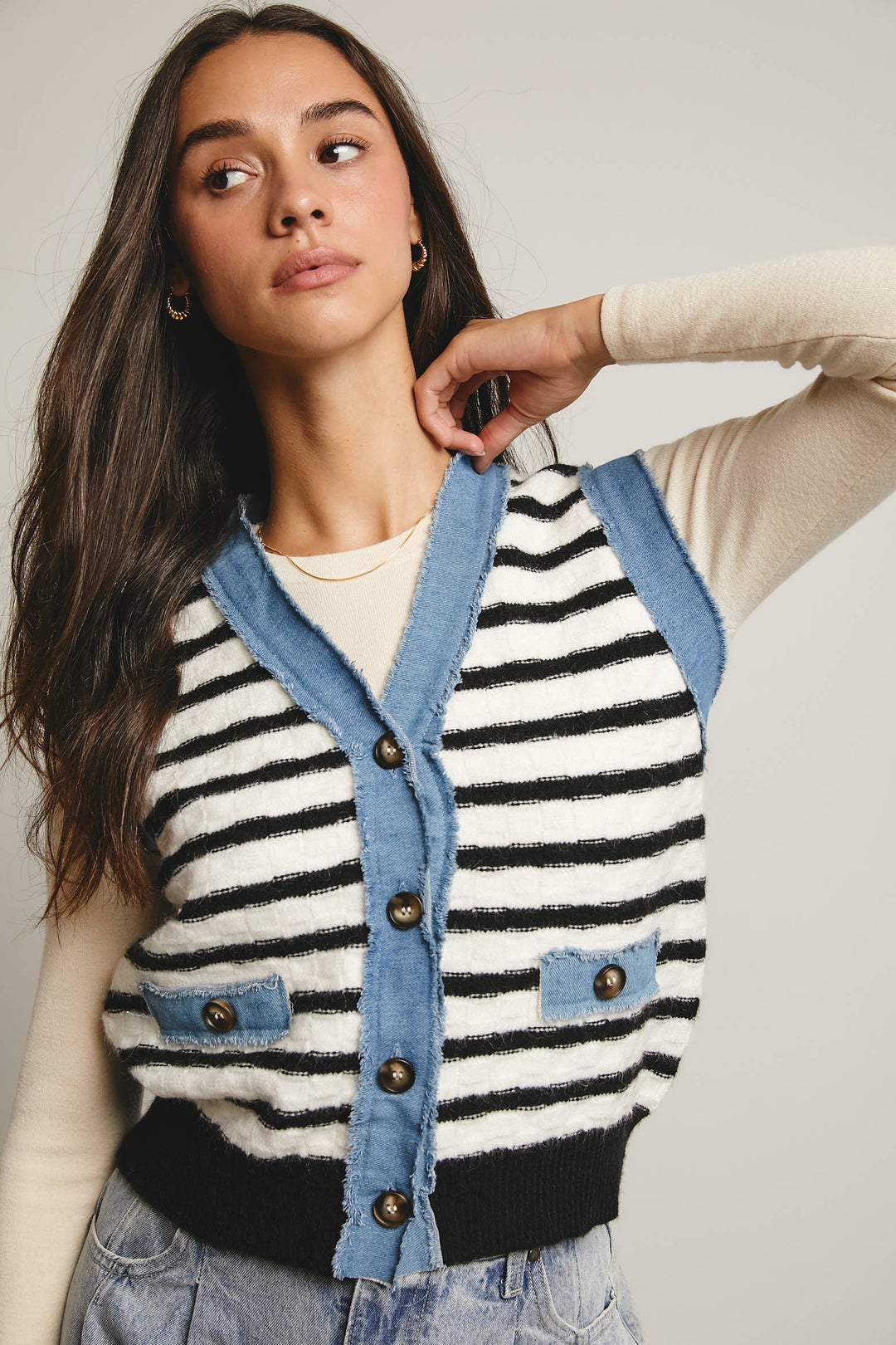 Denim Trim Knit Vest FSW0009