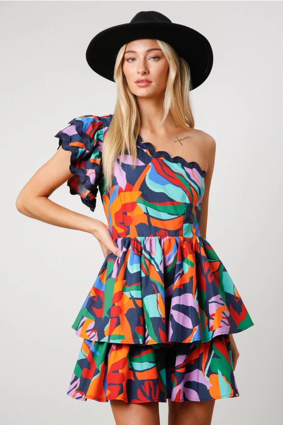 One Shoulder Abstract Dress