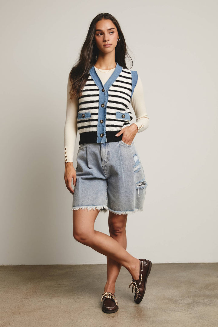 Denim Trim Knit Vest FSW0009
