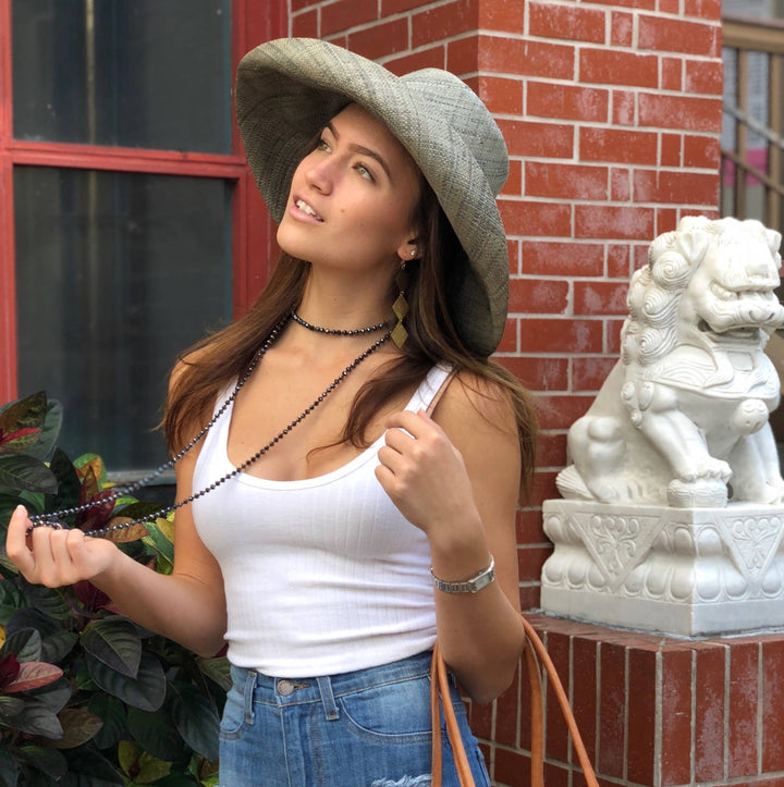 Monica 5" & 7" Wide Brim Solid Color Packable Straw Sun Hats