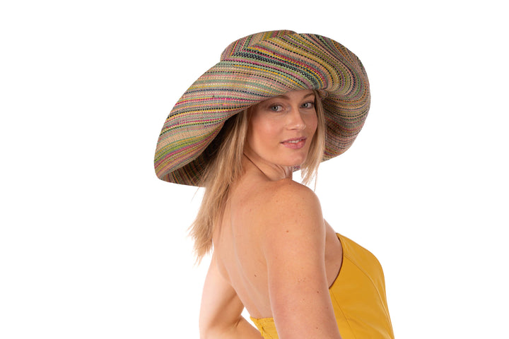 Monica 5" & 7" Wide Brim Melange Packable Straw Sun Hats