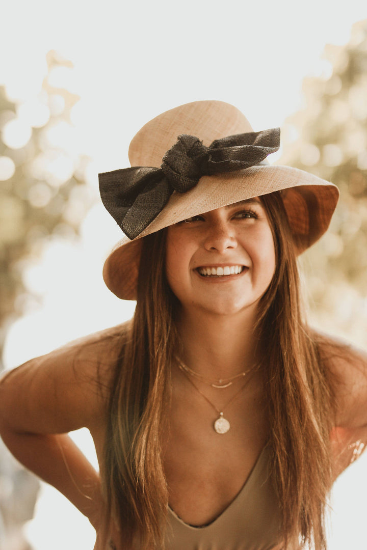 Cara 3" Brim Bucket Straw Sun Hats with Big Bow