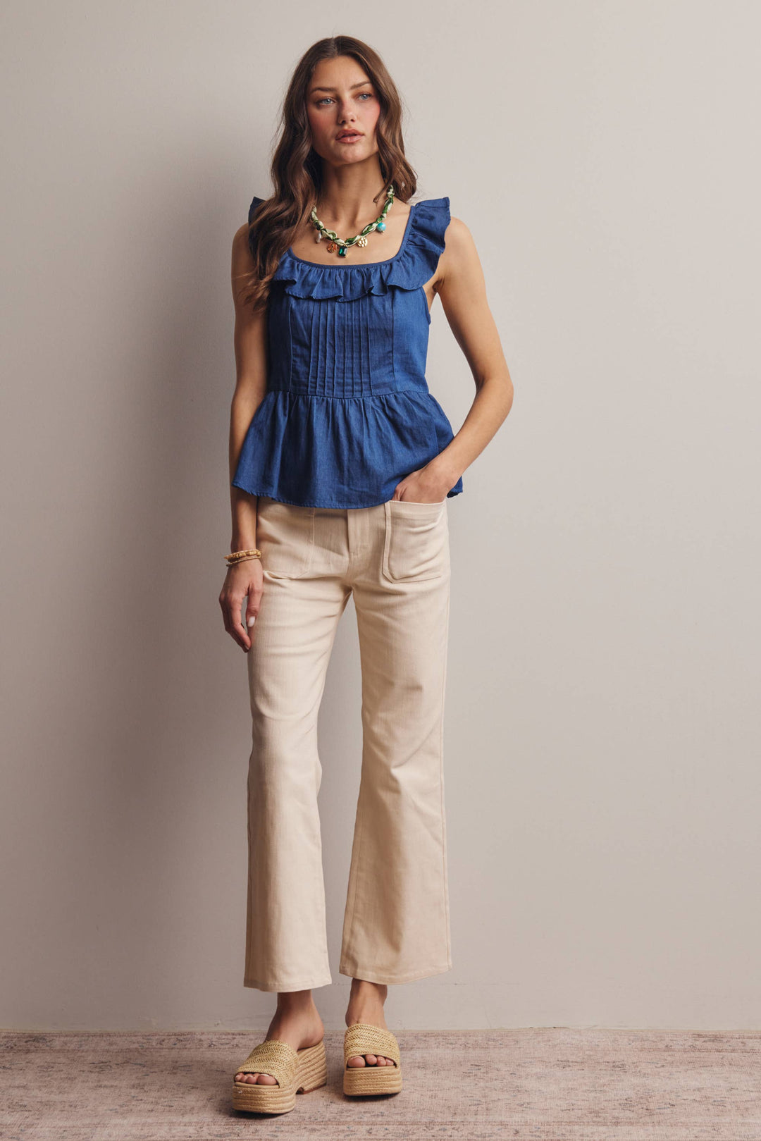 Ruffle Neck Peplum Top