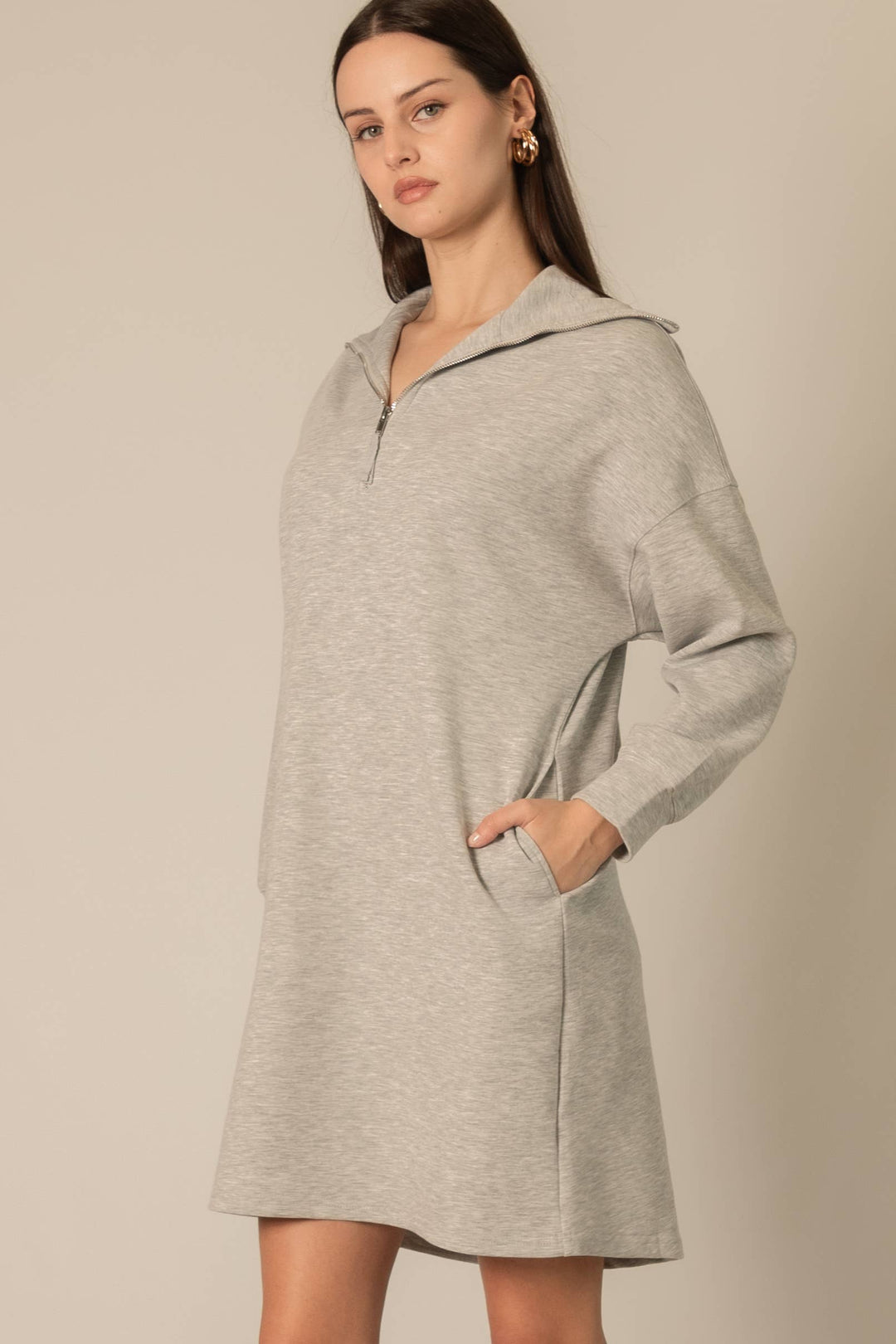 Butter Modal Quarter Zip Long Sleeve Dress