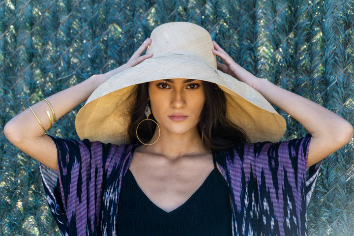 Monica 5" & 7" Wide Brim Solid Color Packable Straw Sun Hats