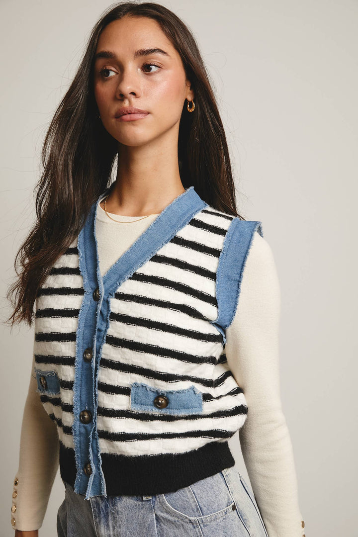 Denim Trim Knit Vest FSW0009