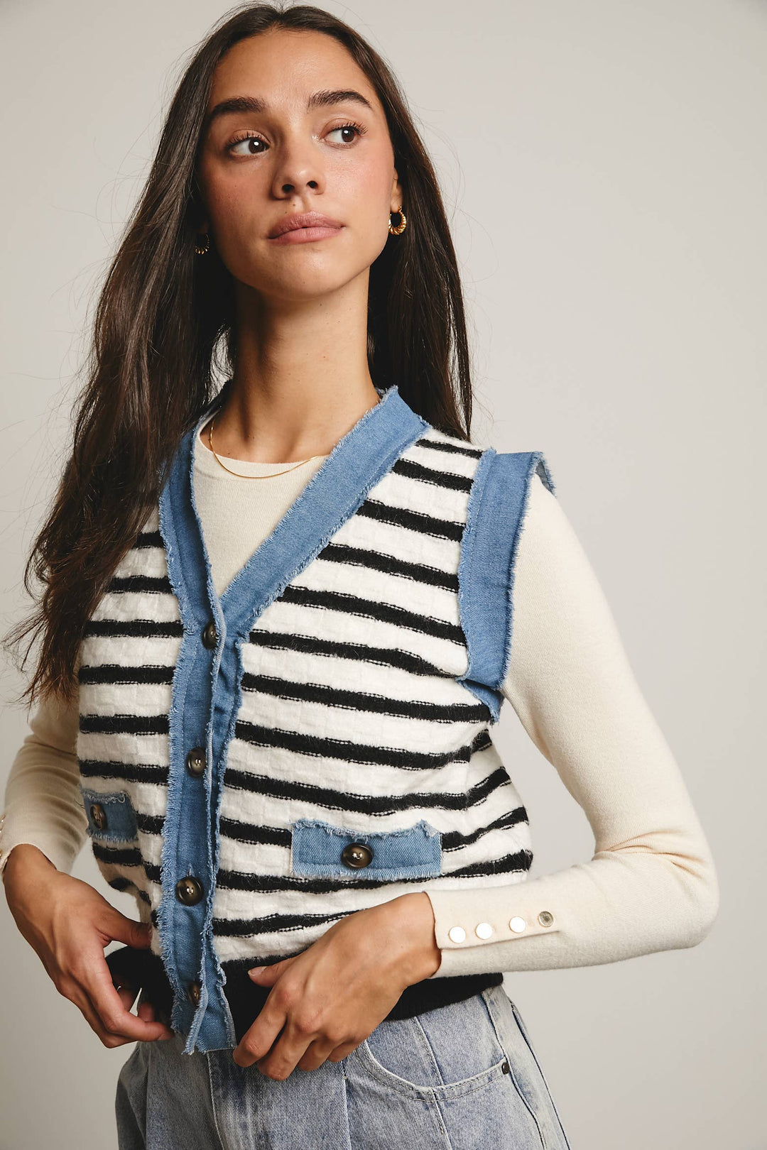 Denim Trim Knit Vest FSW0009