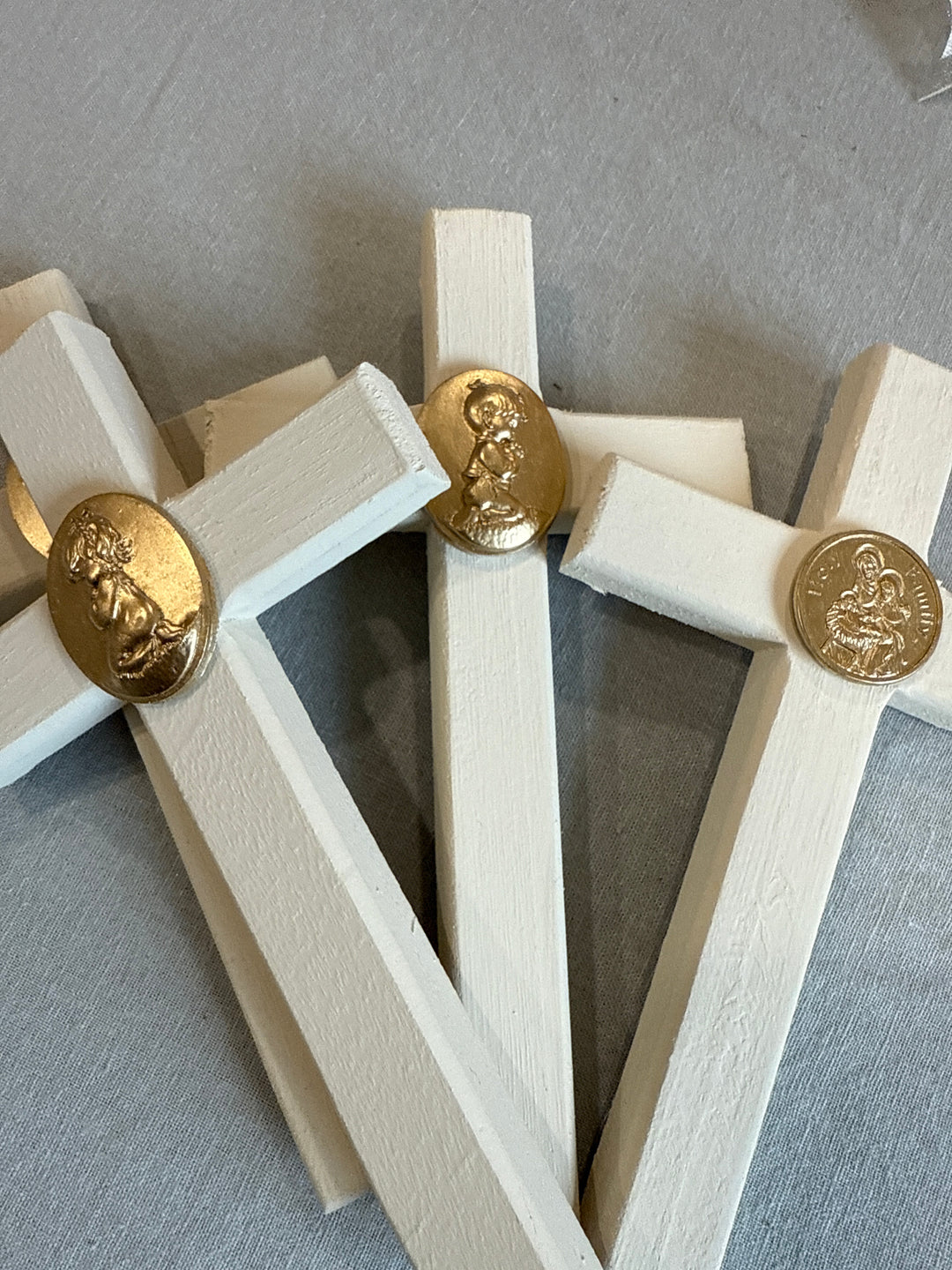Cream Wood Cross with Intaglio