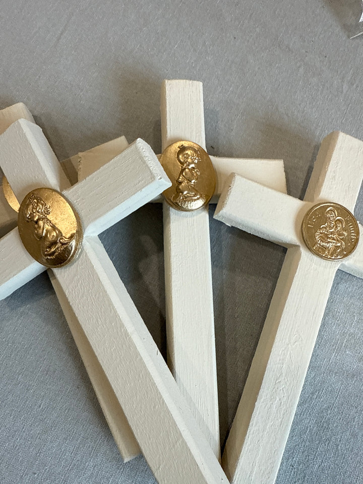 Cream Wood Cross with Intaglio