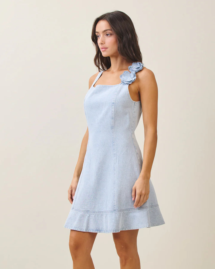 Flower Applique Denim Mini Dress