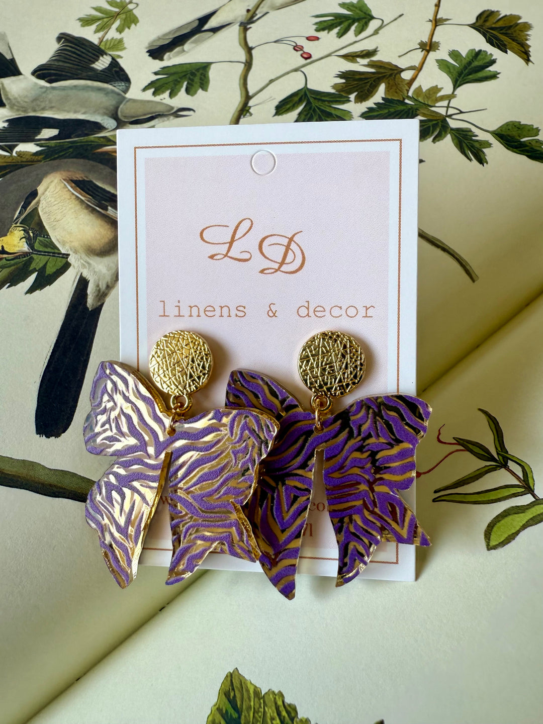 Purple & Gold Bow Earrings