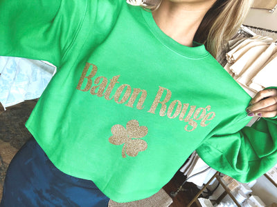 Baton Rouge Green Cropped St. Patrick's Day Sweatshirt.