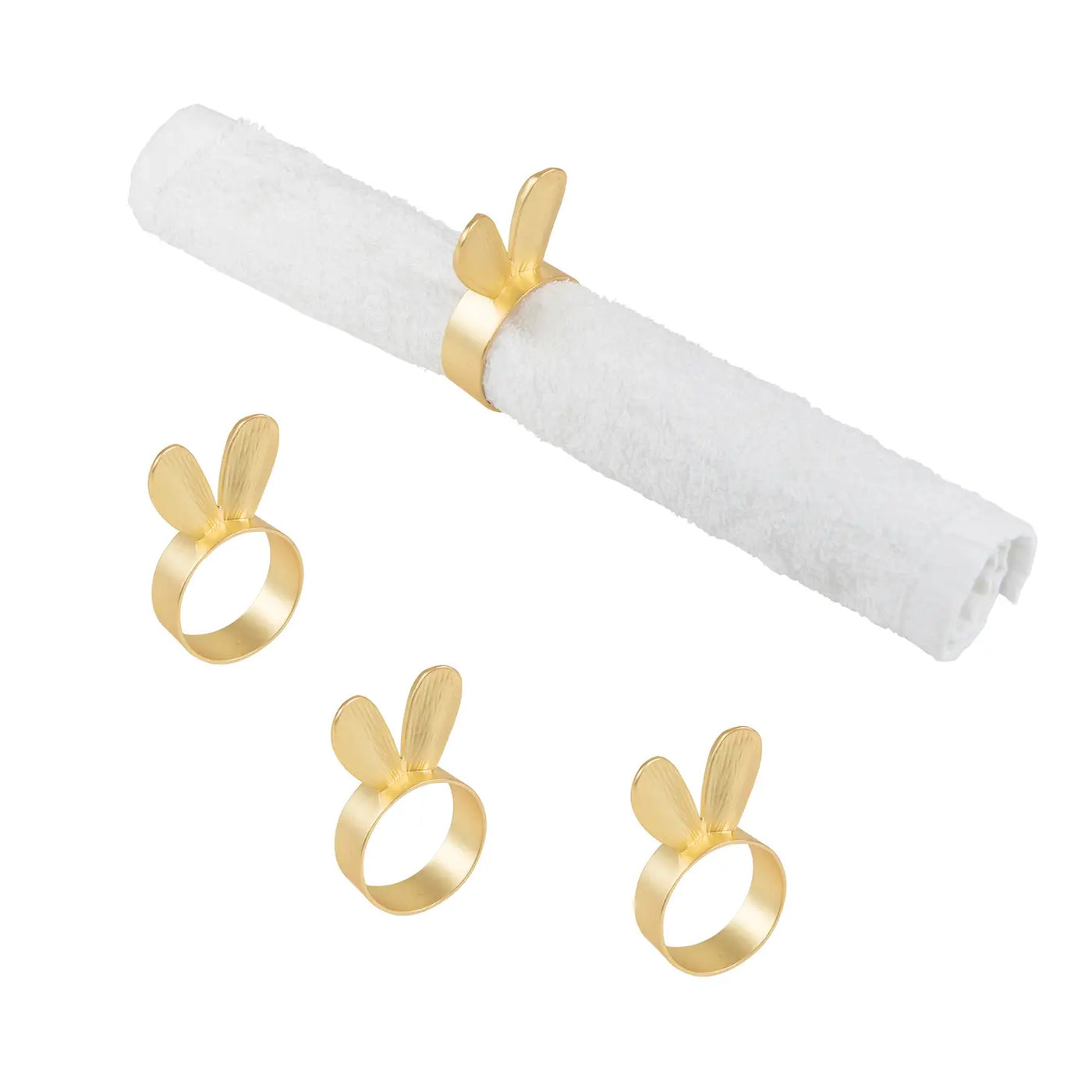 Gold Bunny Rabbit Ears Napkin Ring Set 4