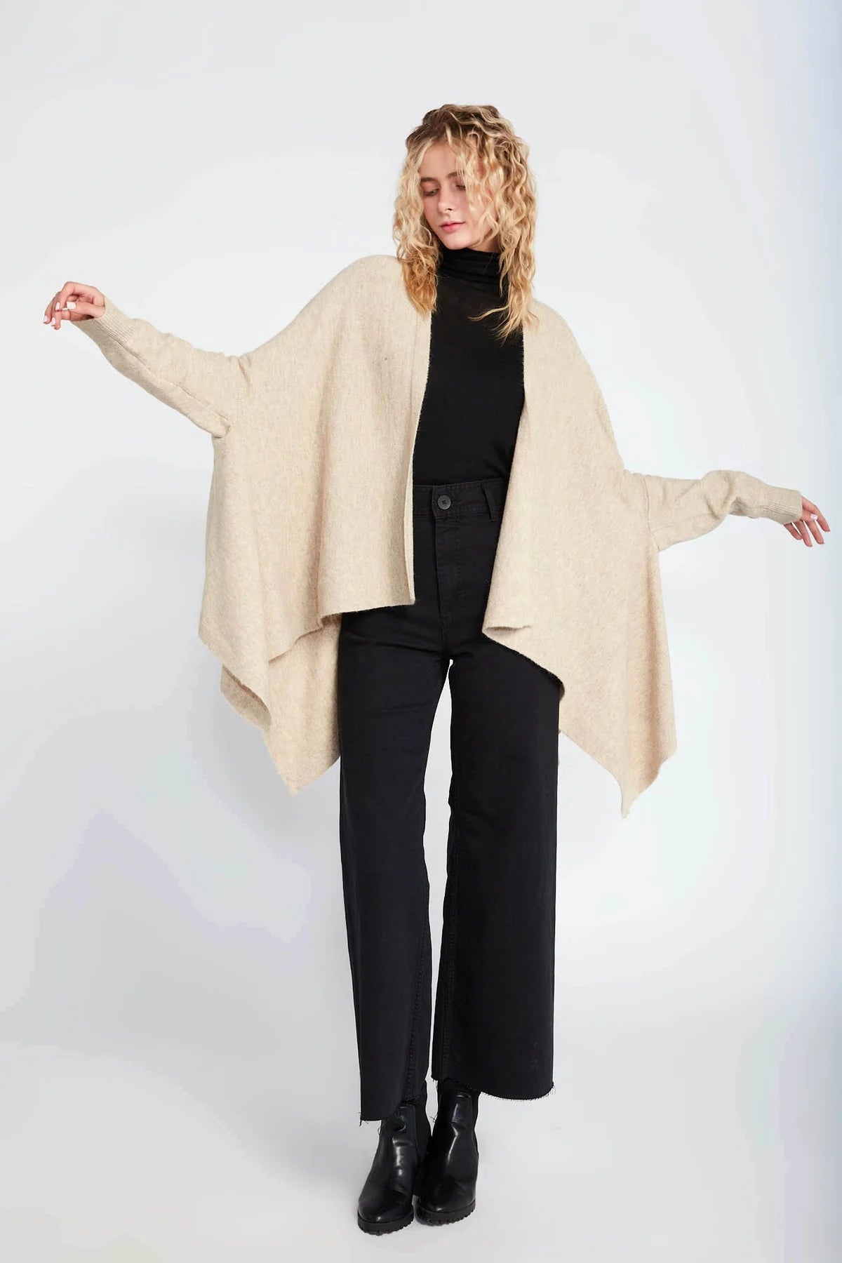 Flowy Draped Poncho With Sleeves