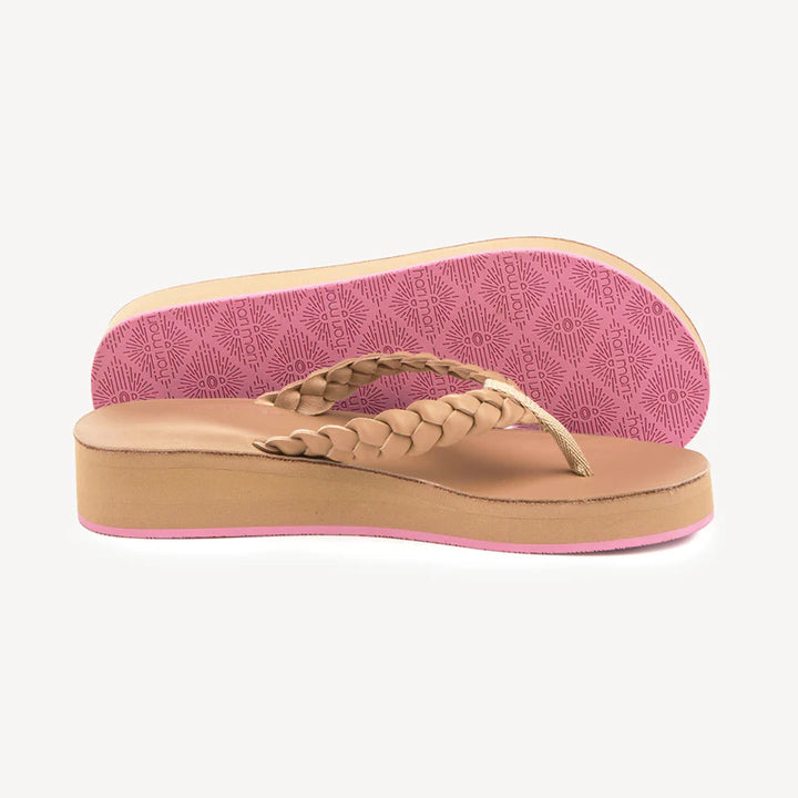 Hari Mari Meadow Braided Platform Tan/Pink