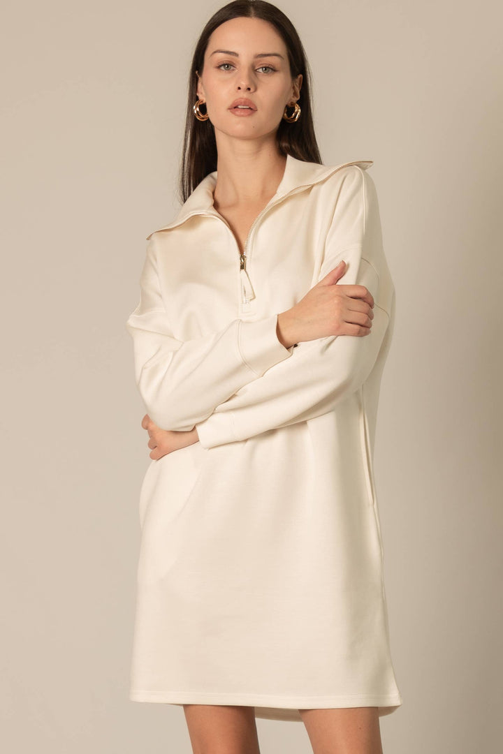 Butter Modal Quarter Zip Long Sleeve Dress