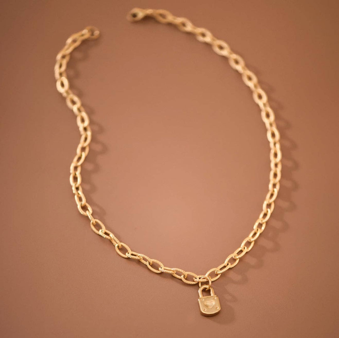 Key Lock 18K Plated Necklace 18"