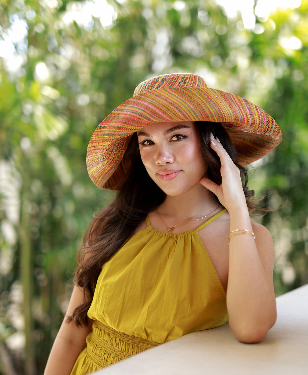 Monica 5" & 7" Wide Brim Melange Packable Straw Sun Hats