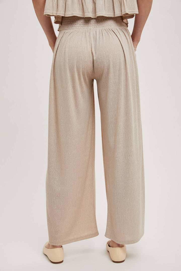 RELAXED KNIT SMOCKED TOP AND WIDE PANTS SET