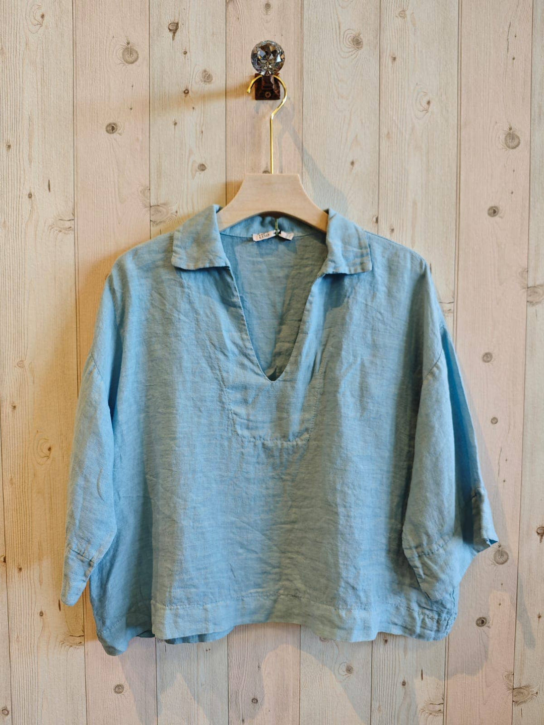 BLOUSE SHIRT V - COLLAR 100% LINEN