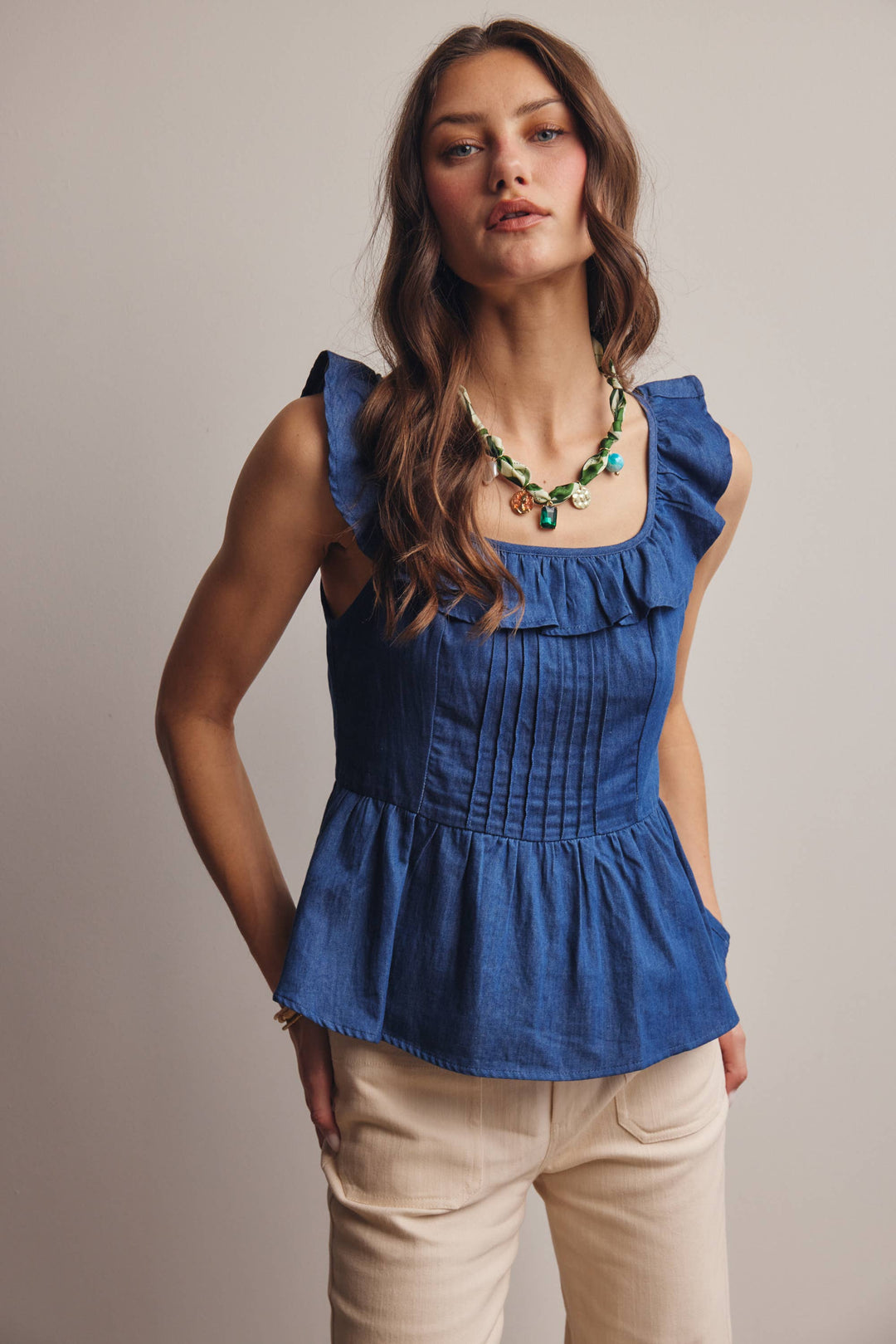 Ruffle Neck Peplum Top