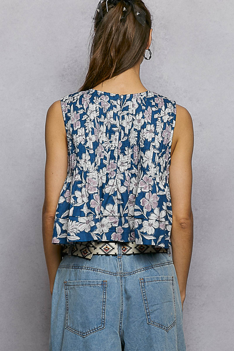 Gauze Crop Floral Top