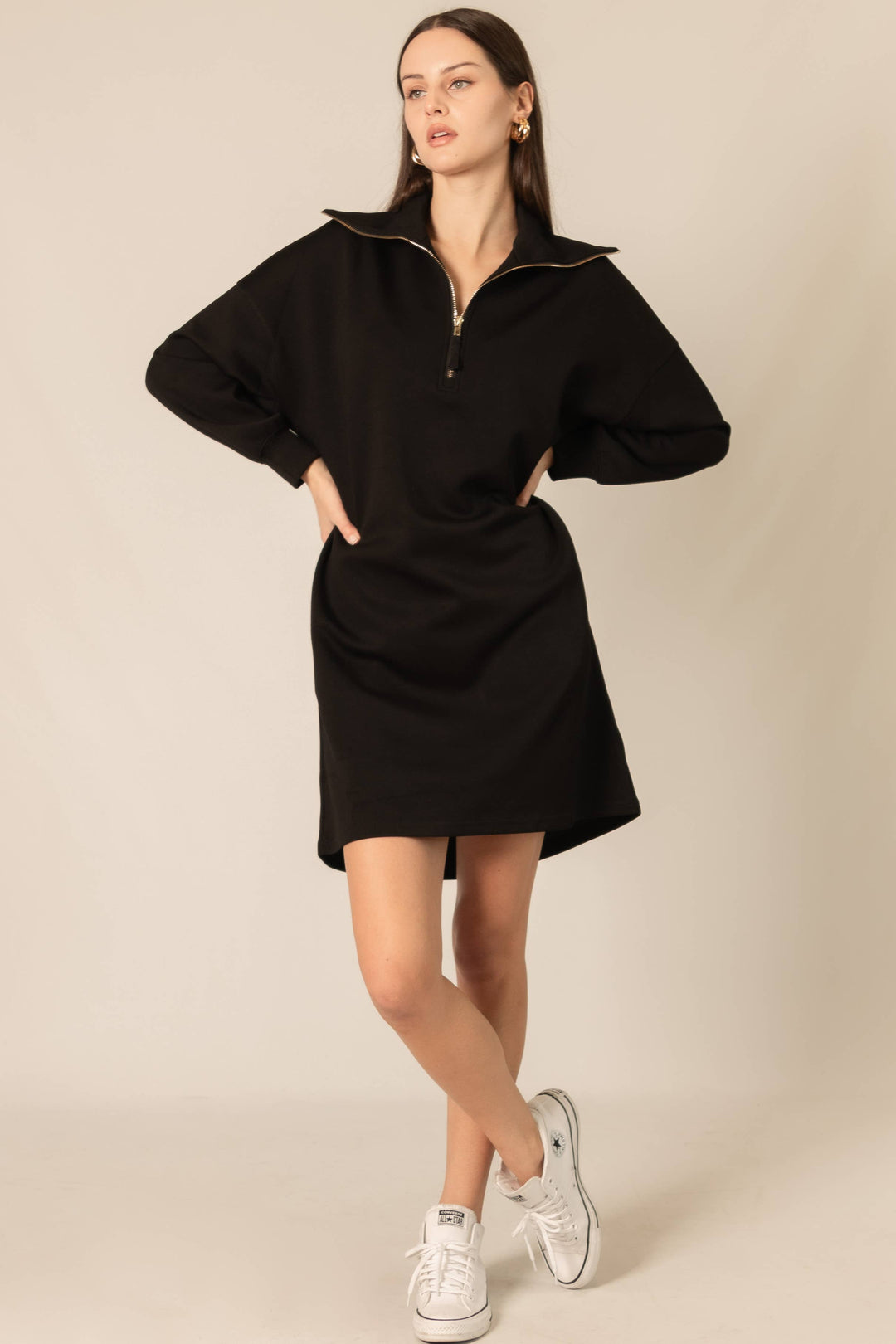 Butter Modal Quarter Zip Long Sleeve Dress