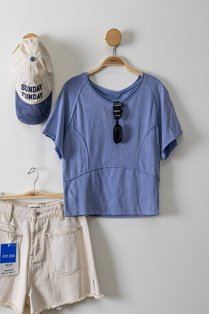 Lemon Mineral Washed Denim Frayed Hem Shorts