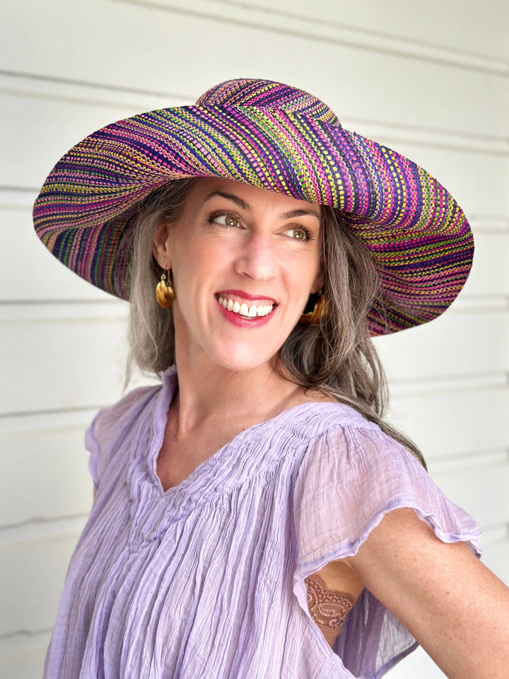 Monica 5" & 7" Wide Brim Melange Packable Straw Sun Hats