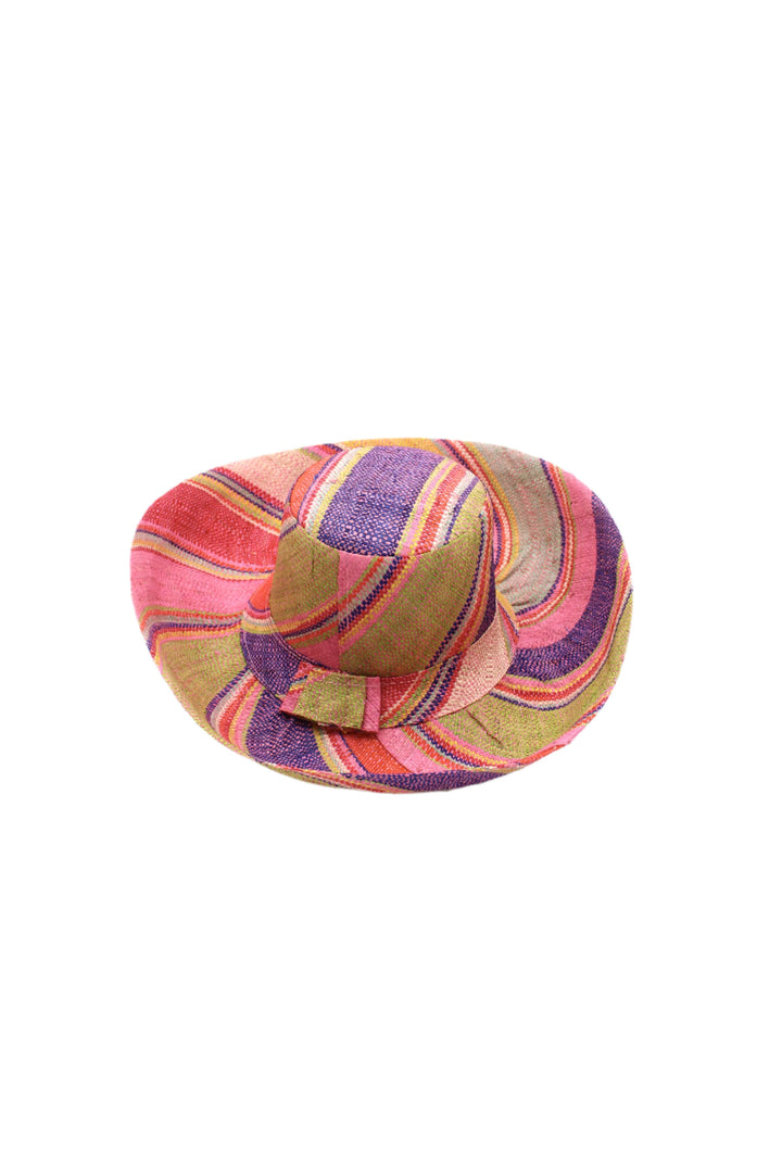Monica 5" & 7" Wide Brim Stripe Packable Straw Sun Hats