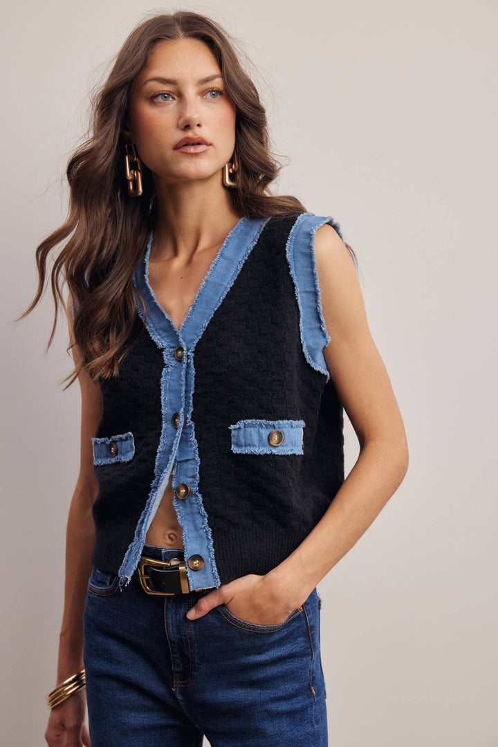 Denim Trim Knit Vest FSW0009