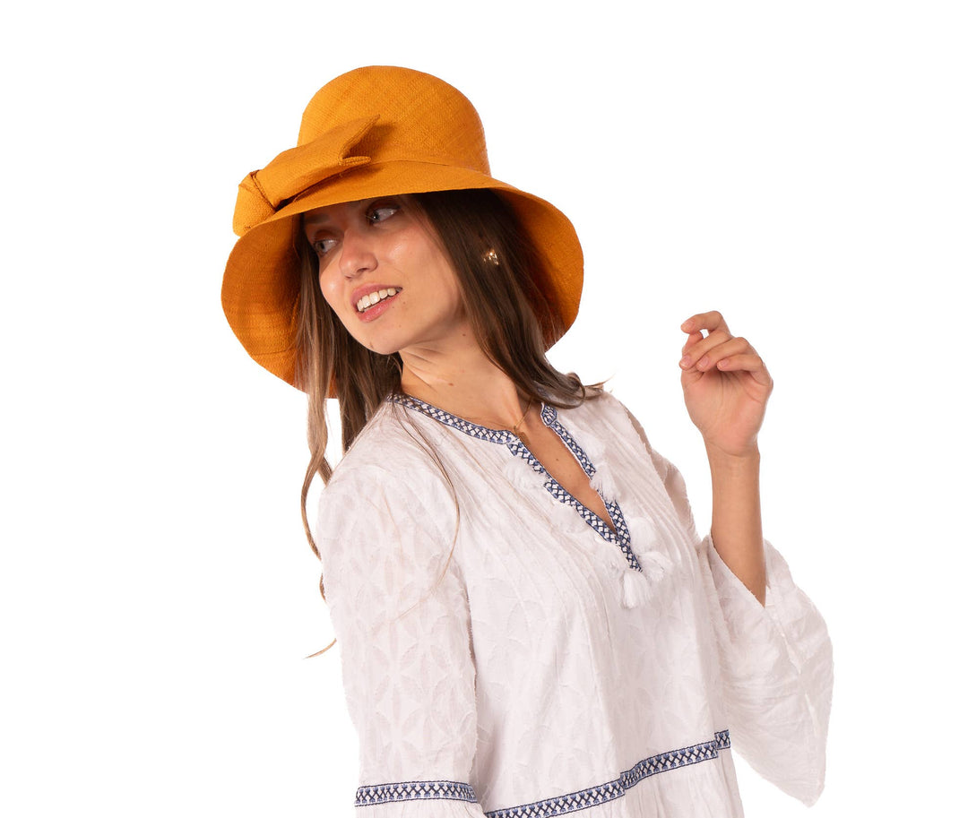 Cara 3" Brim Bucket Straw Sun Hats with Big Bow