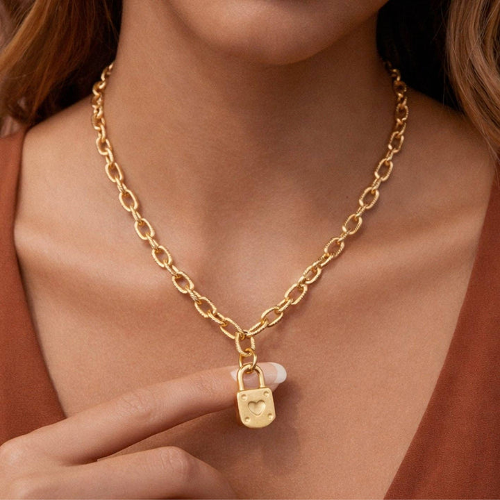 Key Lock 18K Plated Necklace 18"
