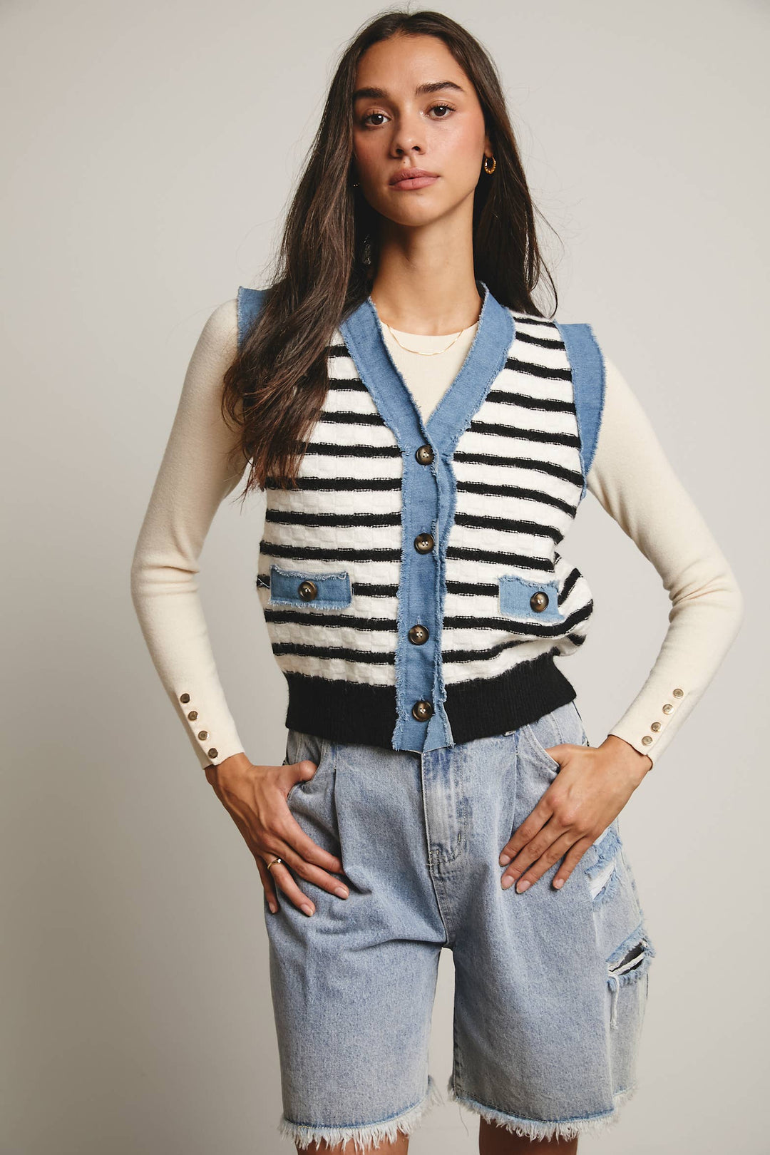 Denim Trim Knit Vest FSW0009