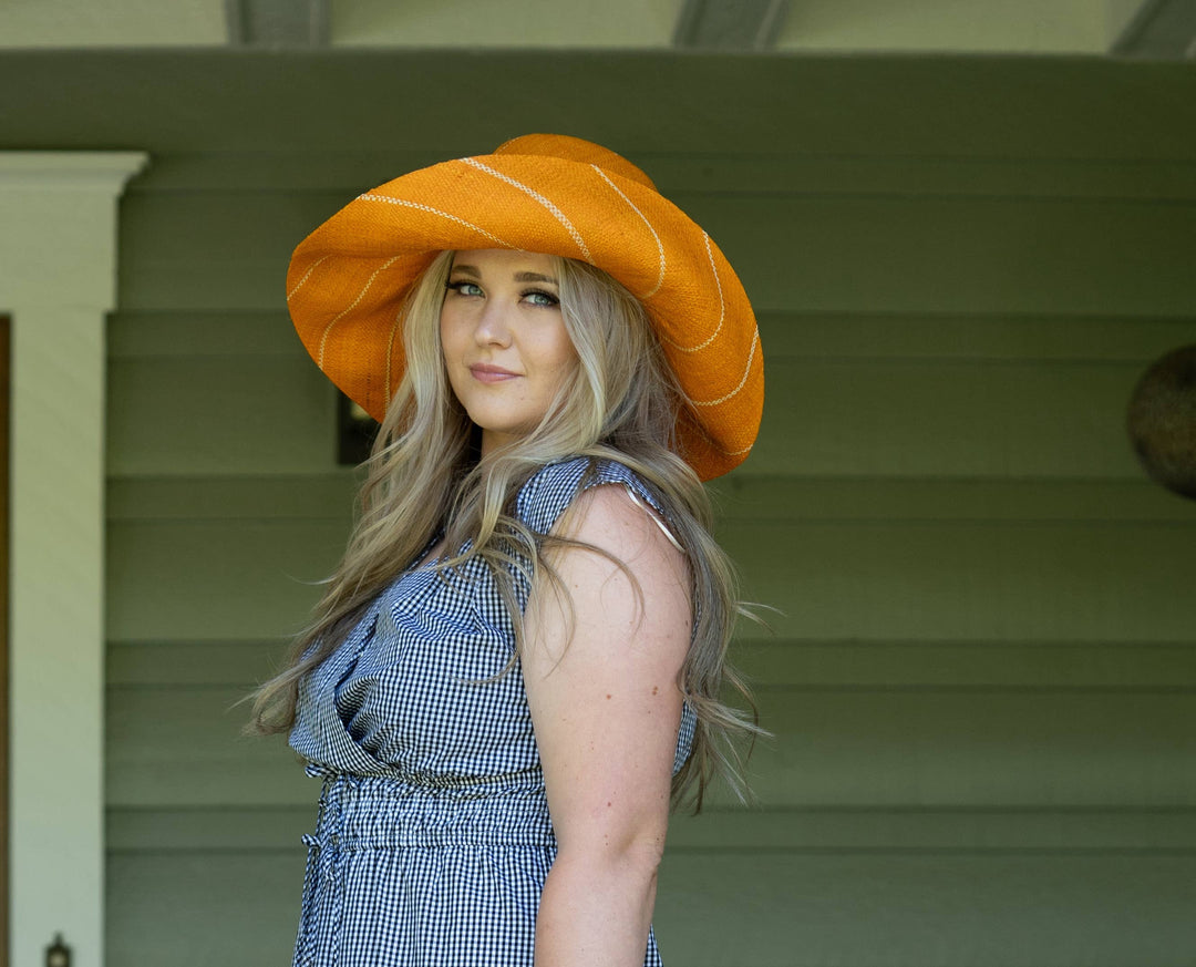 Monica 5" & 7" Wide Brim Pinstripe Packable Straw Sun Hats