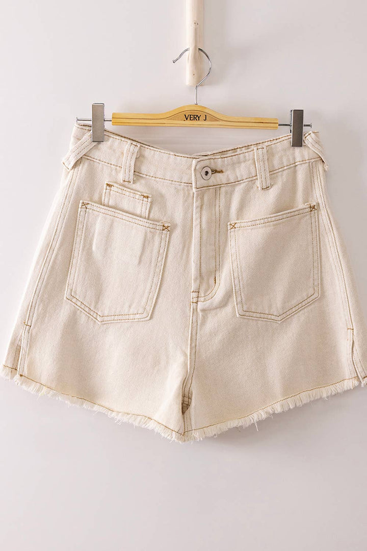 Lemon Mineral Washed Denim Frayed Hem Shorts