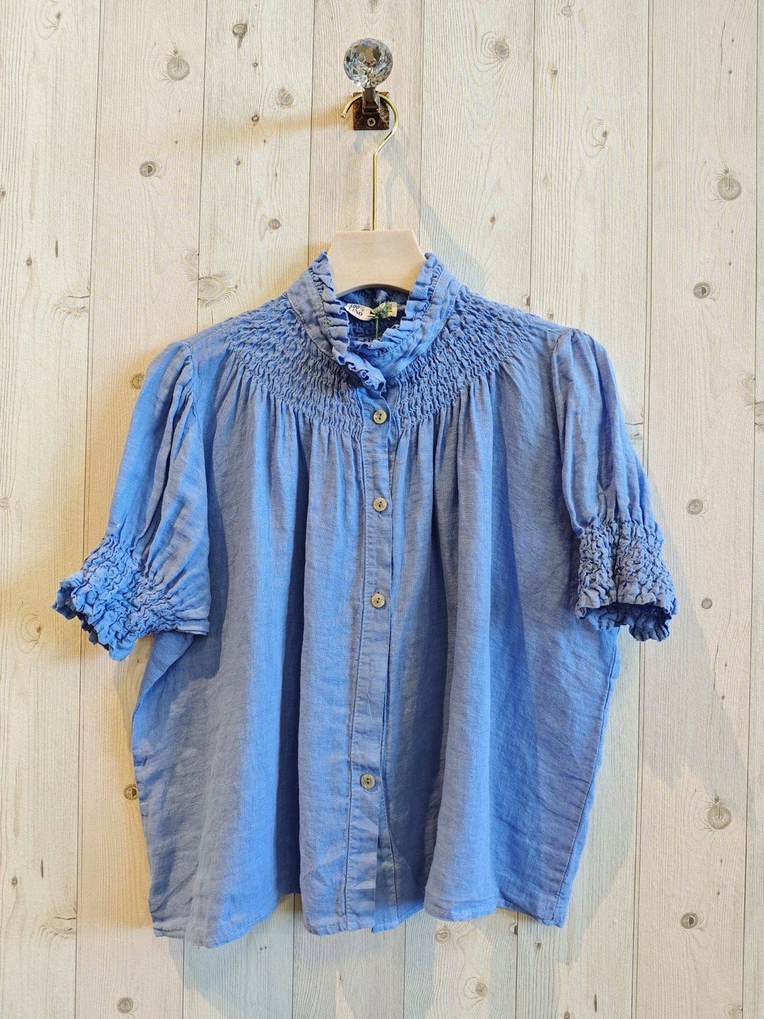 Petite Collard Blouse 100% Linen